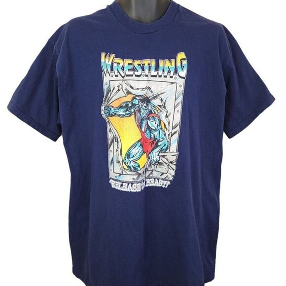 Wrestling Release The Beast T Shirt Vintage 90s Local Channel Made In USA Mens - Picture 1 of 7